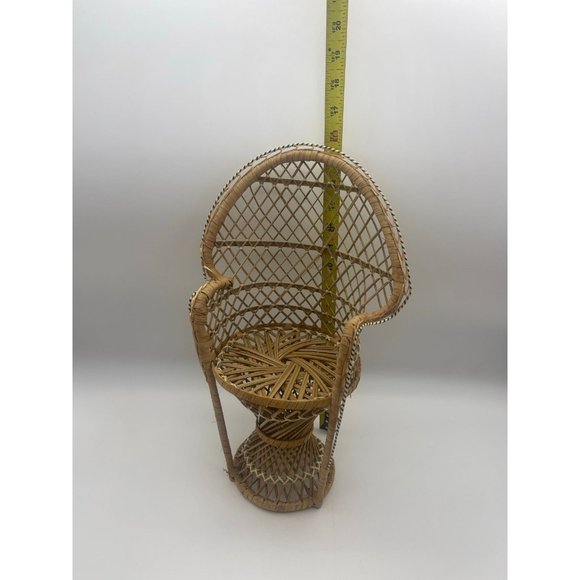Vintage Boho Large Peacock Wicker Plant Stand Doll Chair Home Decor - Picture 3 of 12